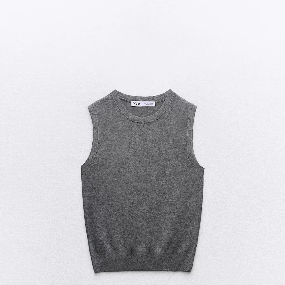 NWOT Zara Charcoal Sleeveless Knit Top Sweater Vest - Picture 1 of 1